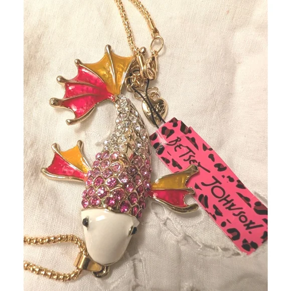 Betsey Johnson Koi Fish Pendant Necklace Y2K Retired Fairycore Cottagecore NWT - Picture 2 of 9